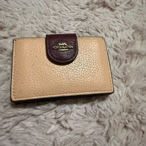 Coach Cream and Burgundy Leather Card Holder